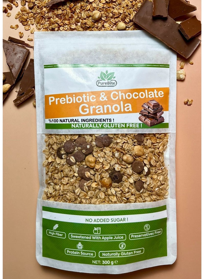 PURE BITE %100 Natural, Gluten Free, NO Sugar Added, Prebiotic Chocolate Granola, 300gr. - Image 1